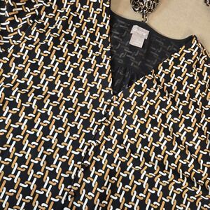 Chico's Women's Blouse 12/14 Button Up Chain Link Long‎ Sleeve Belt/Scarf